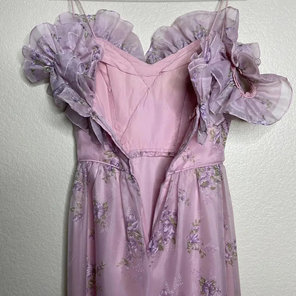 Vintage Purple Ruffled Chiffon Off the Shoulders‎ Prom Gown Small - Picture 4 of 9